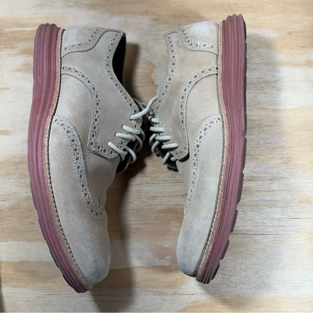 Cole Haan Tan Lunargrand Wingtip Suede Brogue Shoes Men’s Size 9.5 - Picture 2 of 8